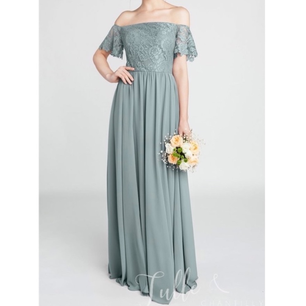 gorgeous lace off-the-shoulder gown (with slit)